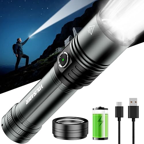 Miniatura 1 de Linterna recargable de 1500 lúmenes altos con lente de encendido, luz LED súper brillante con zoom, 5 modos, impermeable, de mano, potentes