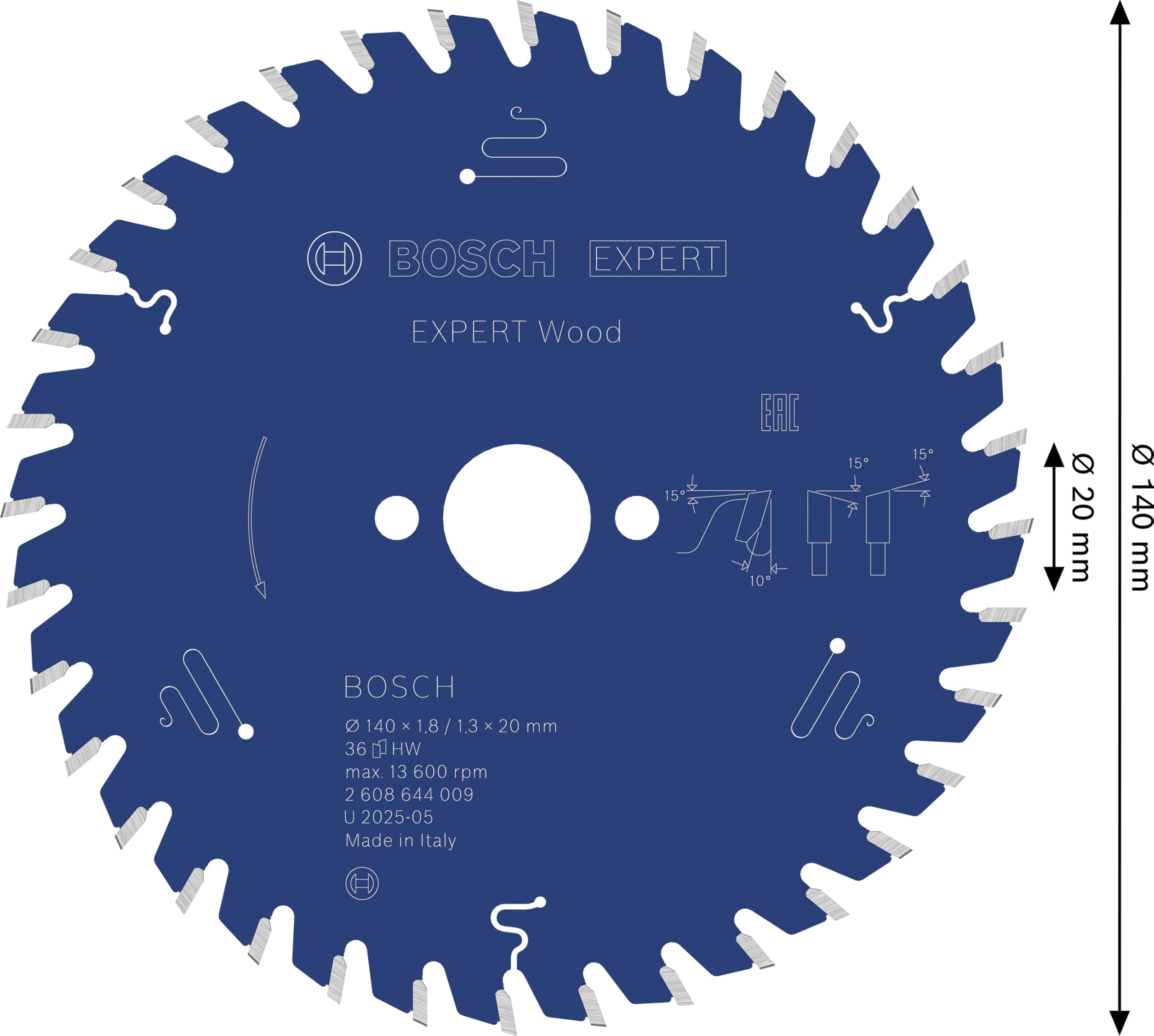 Bosch Professional 1x Kreissägeblatt Expert for Wood (Holz, Sägeblatt Ø 140 x 20 x 1,8 mm, 36 Zähne, Zubehör Kreissäge) – Ansicht 3
