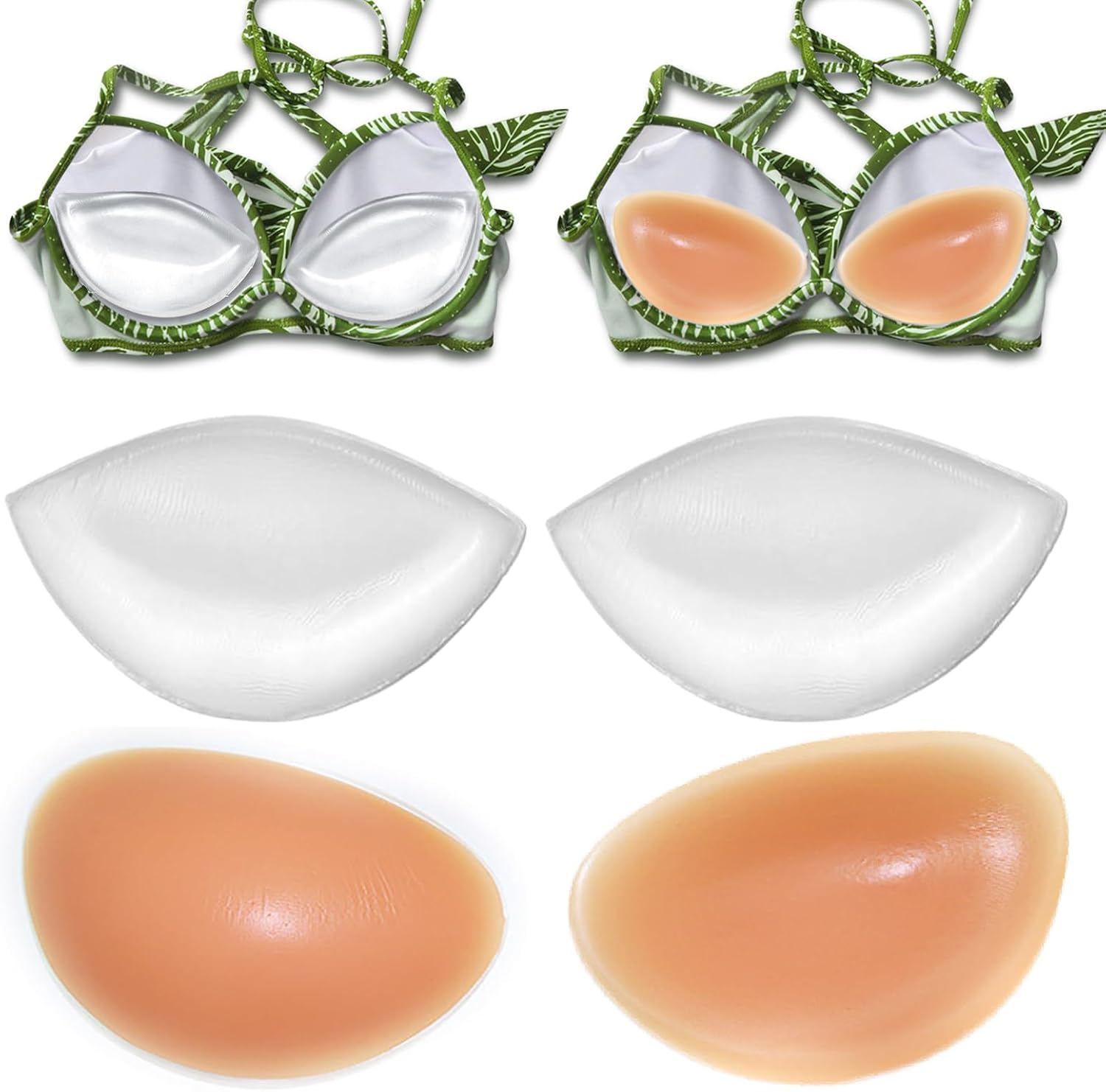 Silicone Bra Pads Inserts, Non-Stick Bra Filling Pads, Removable Fake Breasts Bra Fillers Enhancers, Breast Enlargement Pads, 2 Pairs