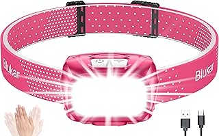 Headlamp Rechargeable, Blukar Super Bright COB Headlamp Headlight with Sensor Control & Red Lights, 8 Light Modes, Spotlight Floodlight Combination, Waterproof Flashlight for Work, Emergency-Rosy Red