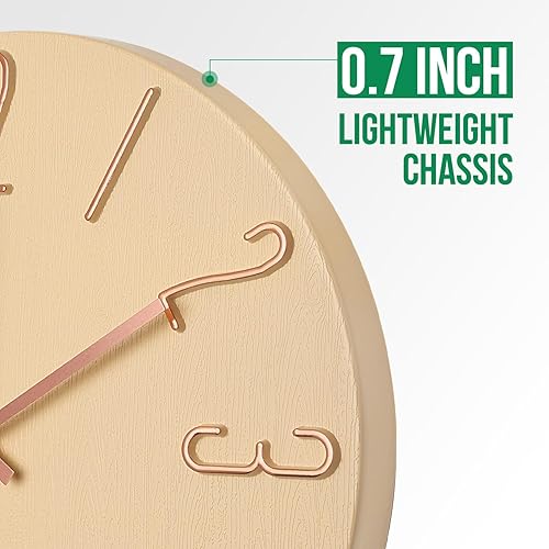 Miniatura 4 de Reloj de pared de 12 pulgadas, silencioso, sin tictac, de madera de imitación, reloj de interior, redondo, beige, moderno, figuras 3D, relojes de
