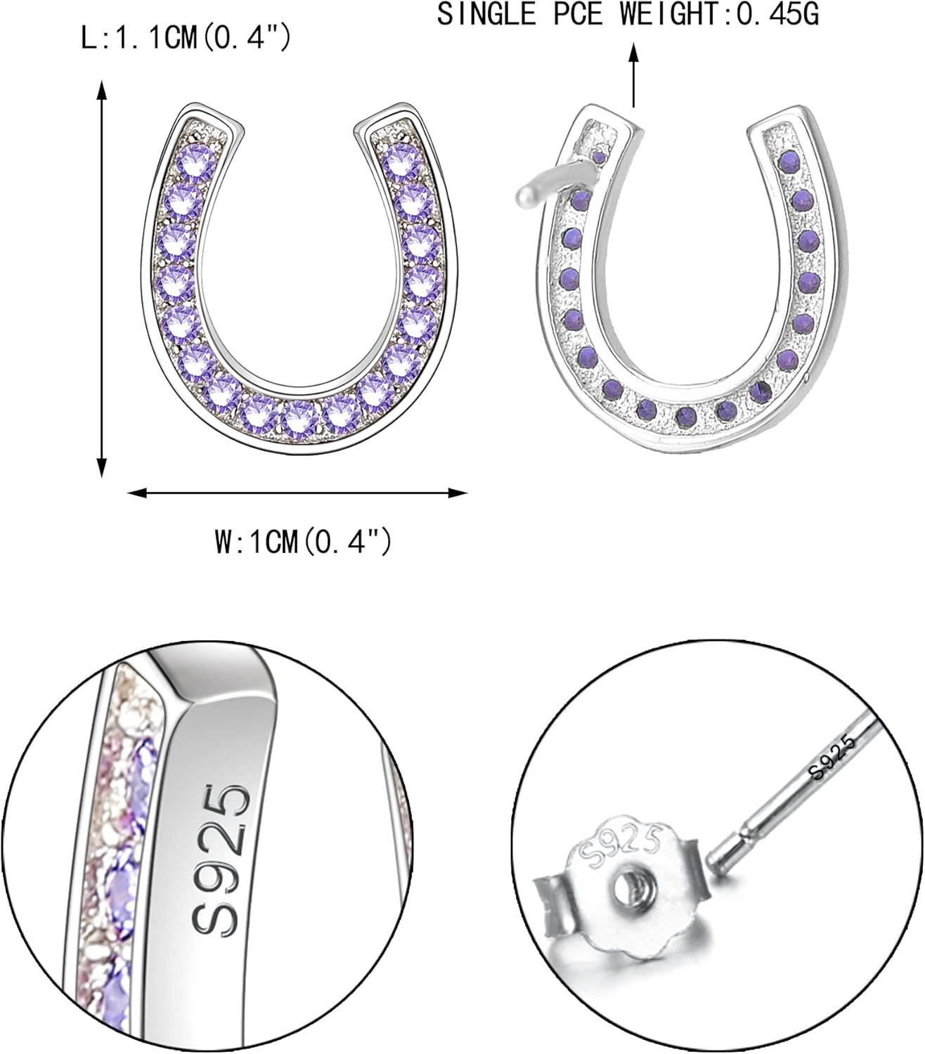 EVER FAITH 925 Sterling Silver Elegant Cubic Zirconia Lucky Horseshoe Stud Earrings for Women