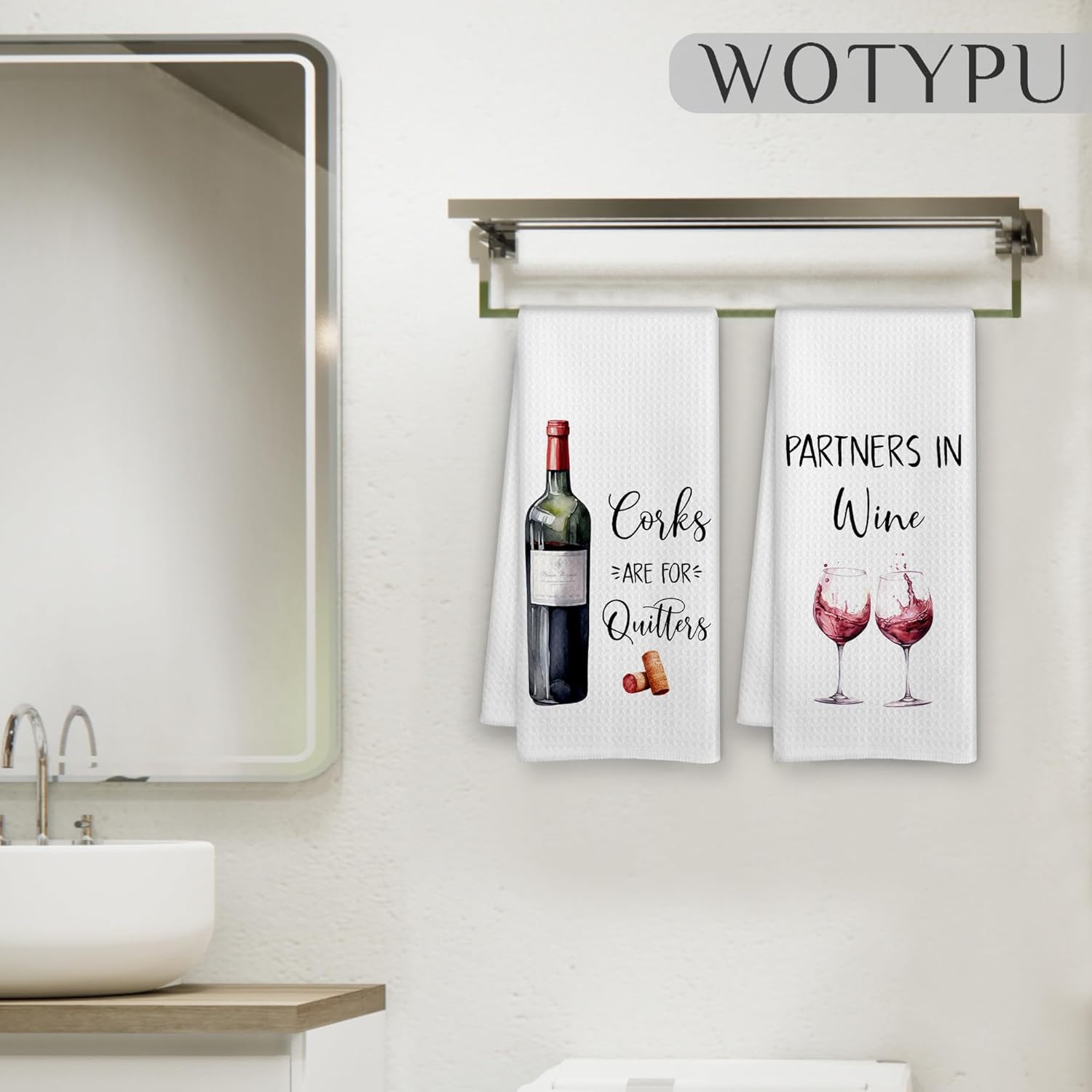 Funny Wine Kitchen Bar Towels, Wine Gifts for Women Men Dish Tea Towel, Corks are for Quitters Decorative Hand Towels for Kitchen Bar Cart Decor, 16x24 Inch Set of 2 - Image 5