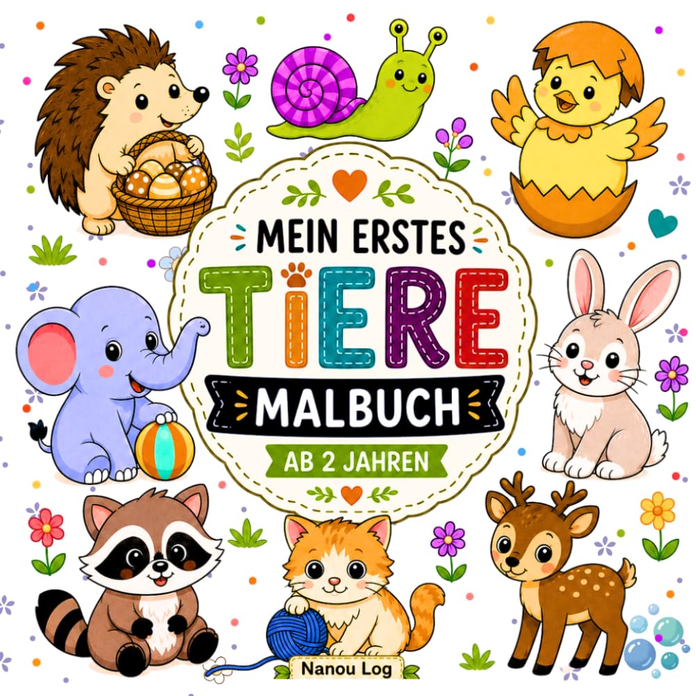 Tiere Malbuch ab 2 Jahren: Großer Malspaß mit niedlichen Tieren – Einfache und liebevolle Ausmalbilder für kleine Tierfreunde ab 2 Jahren