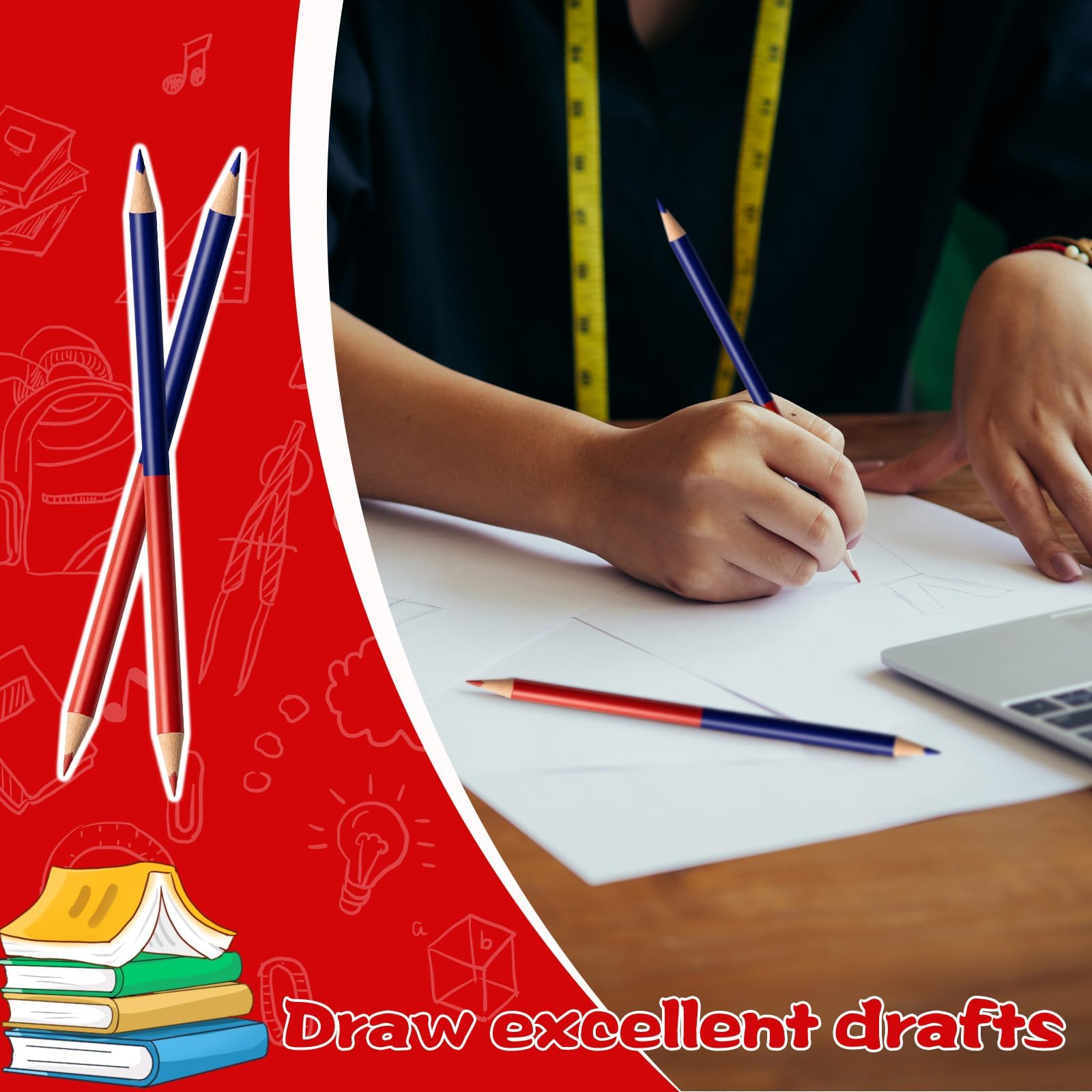 Lot de 50 crayons à chèques rouges et bleus effaçables avec taille-crayons pré-taillés #2 HB pour vérification, évaluation, tests et fournitures de bureau/scolaire