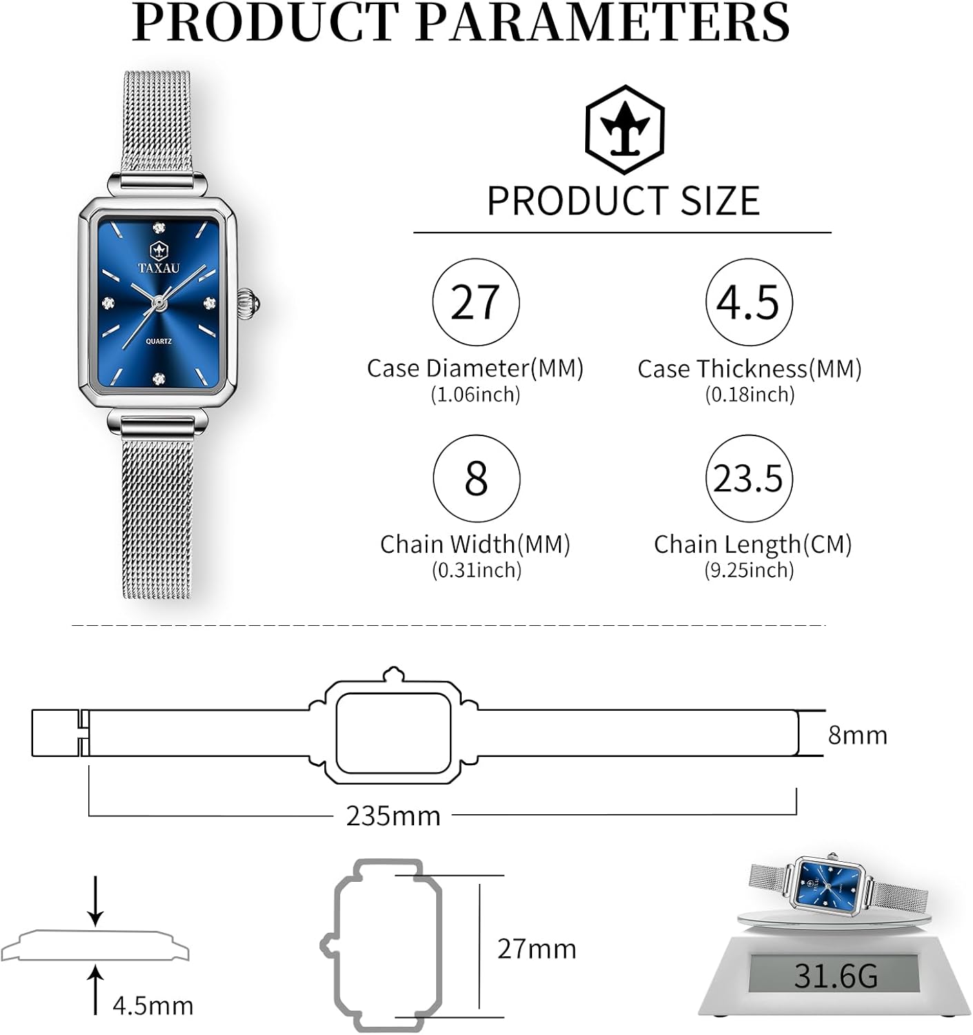 Watches for Women Small Face Womens Dress Watch Waterproof Ladies Watches Large Number Luxury Analog Quartz Square Dial Mesh Band Easy Read Rose-Gold/Silver Watch reloj para Mujer - Image 2