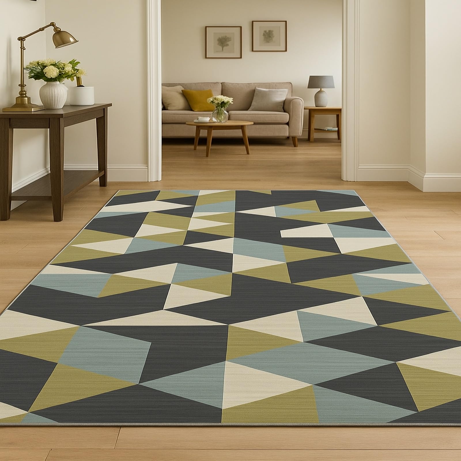 Tapis poils courts moderne 110x180 cm gris foncé et blanc pour salon