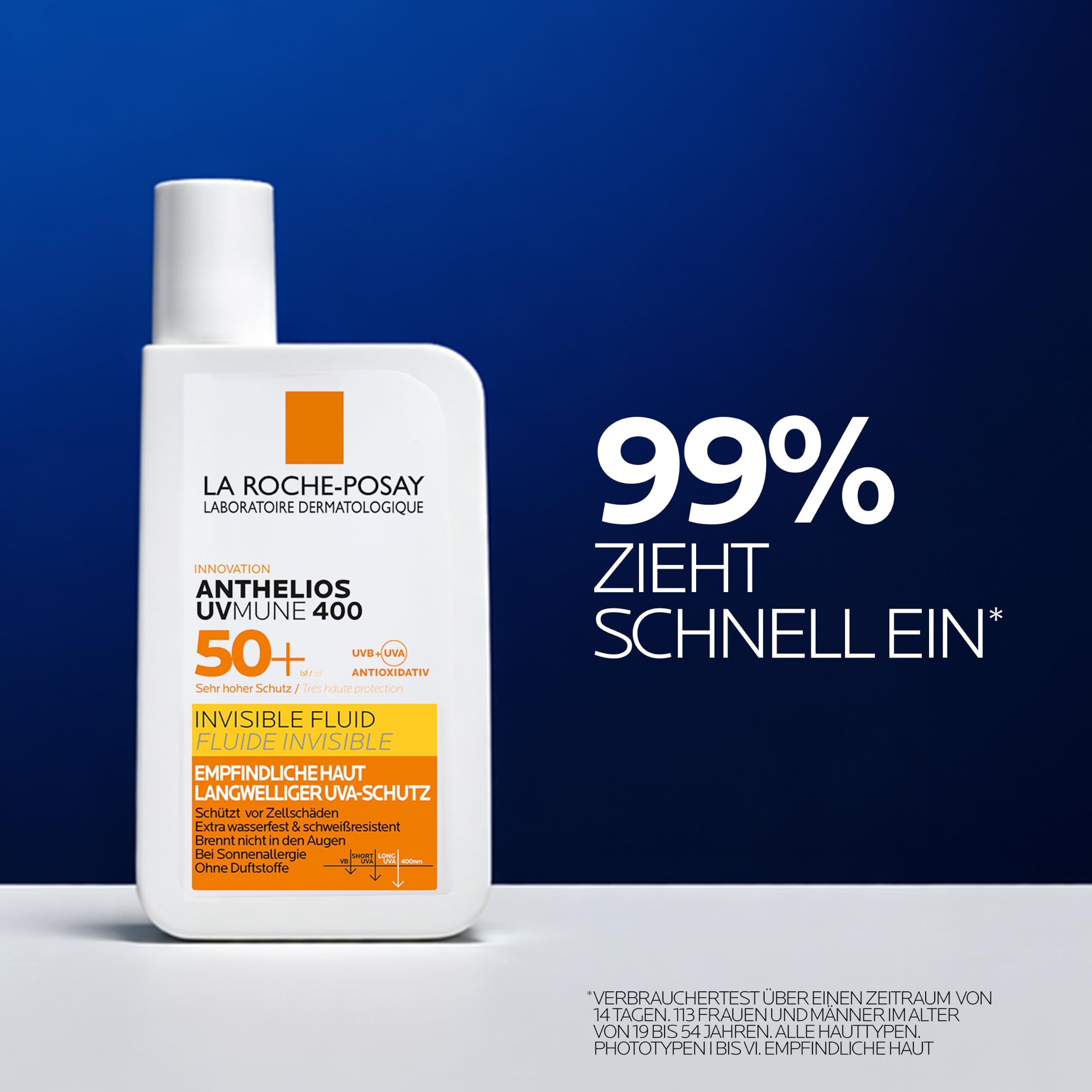 La Roche Posay Sonnenfluid für das Gesicht für zu Sonnenallergie neigende und empfindliche Haut, Mit innovativem UV-Filter Mexoryl 400 LSF 50+, Anthelios Invisible Fluid UVMune 400, 50 ml