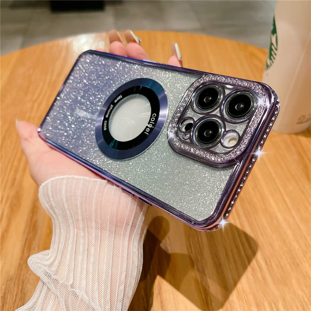 Coque antichoc iPhone 13 magnétique violette en strass luxe