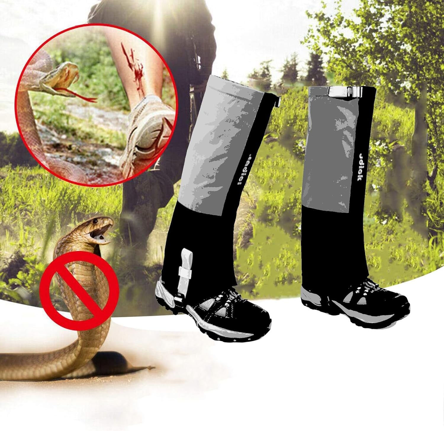 Leg Gaiters Waterproof Snow Boot Gaiters for Snowshoeing, Hiking, Hunting, Running, TPU Instep Belt Metal Shoelace Hook for Outdoor