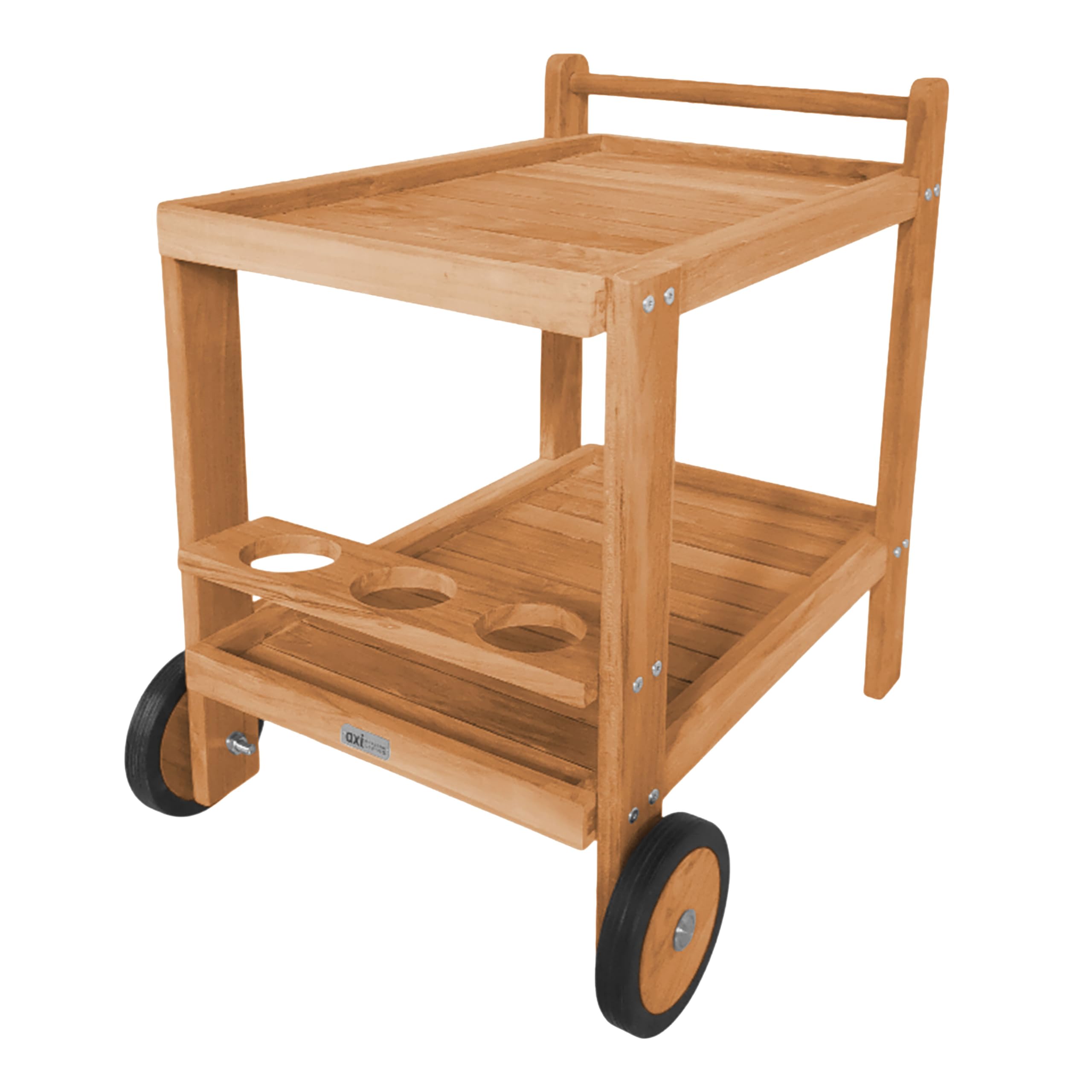 AXI Miri Carro de Servicio de Madera de Teca con 2 estantes y Botellero | con Ruedas para Cocina, Jardin, Balcon, Terraza | para Exteriores/Interiores | 70 x 48 x 70 cm