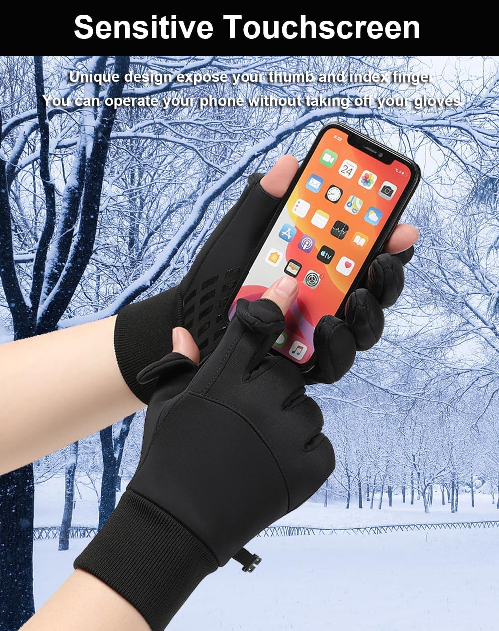Winter Gloves Men Women, 2 Finger Exposable Touch Screen Gloves Running Gloves Cycling Gloves Driving Gloves for Men Women, Warm Gloves Freezer Gloves Waterproof Gloves Mens - Image 2