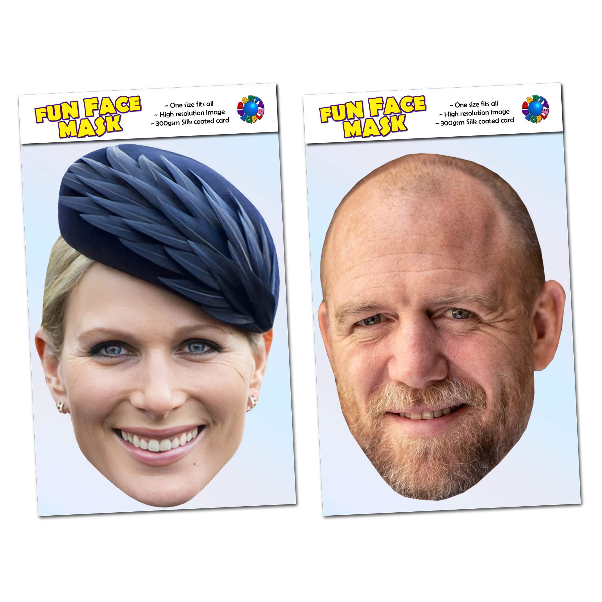 TWIN PACK - Zara Tindall & Mike Tindall - Royal Family Celebrity Face Mask - Ready To Wear - Perfect For Coronation Parties - Twin Pack F