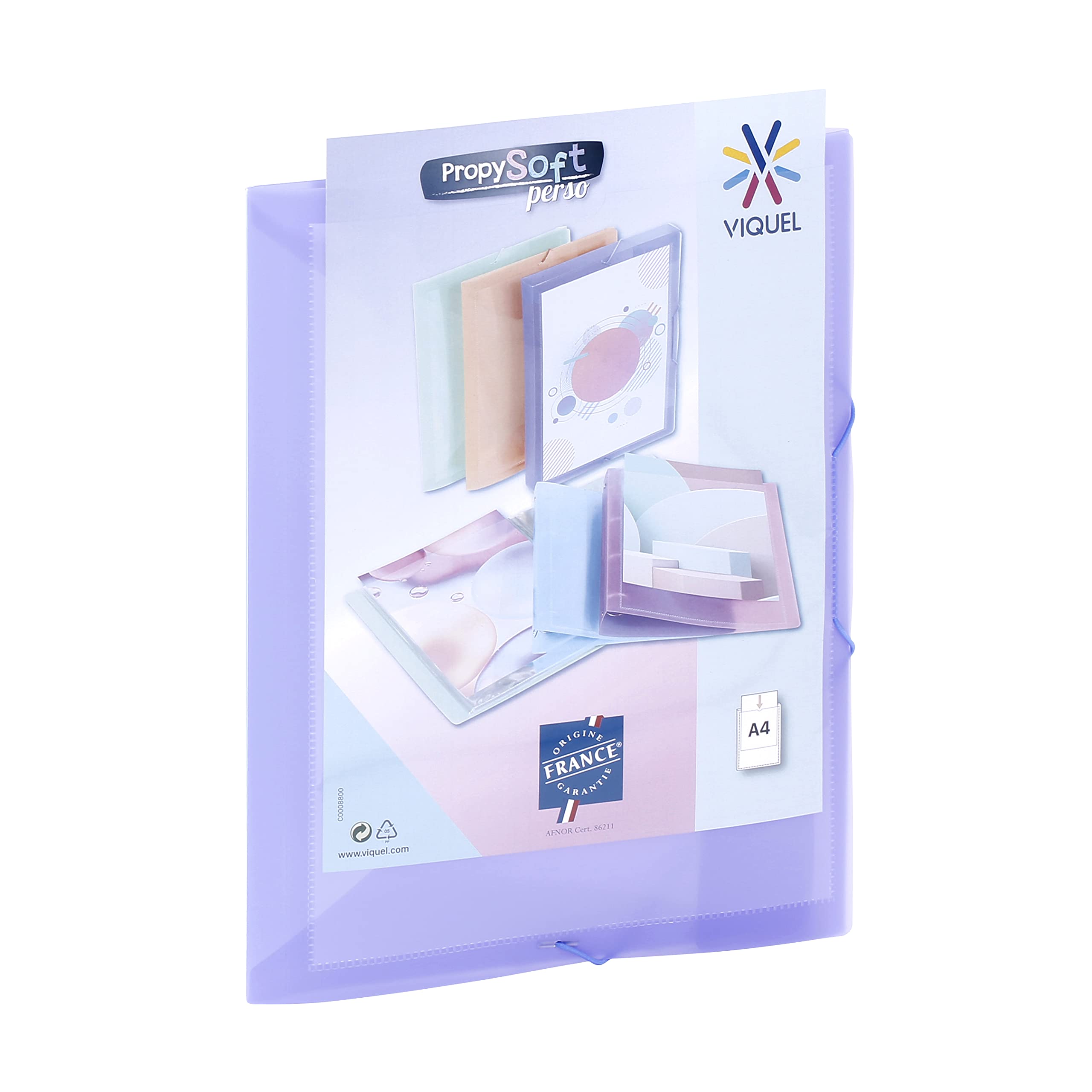 Viquel - A4 Plastic Folder with Flap and Elastic Closure - Customisable Plastic Folder Propysoft - Made in France - Pastel Purple - Image 2