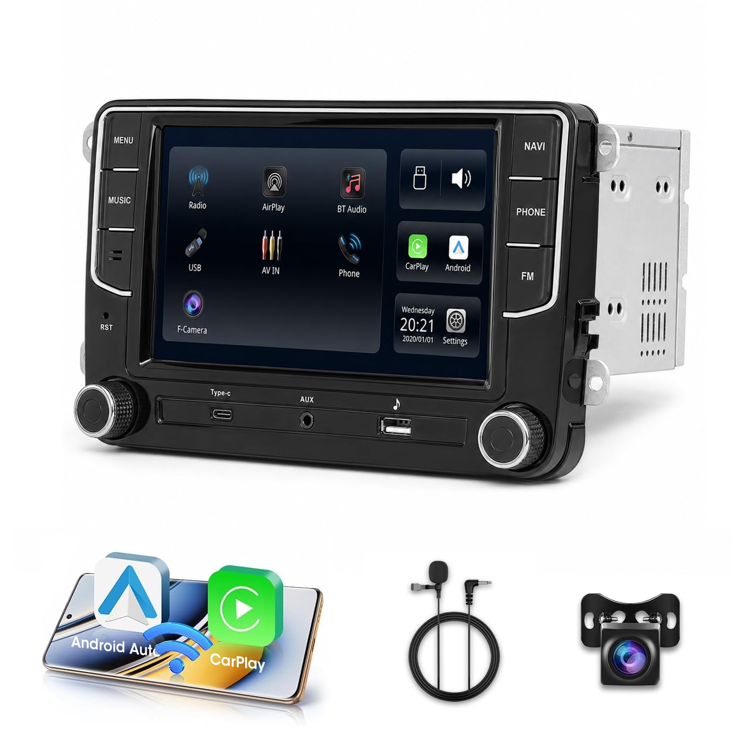 Linux 7-calowe radio samochodowe Bluetooth z ekranem do VW Golf Passat Tiguan Jetta, Wireless CarPlay i Android Auto, Mirror Link, posiada oryginalne przyciski, USB, obsługa oryginalnej