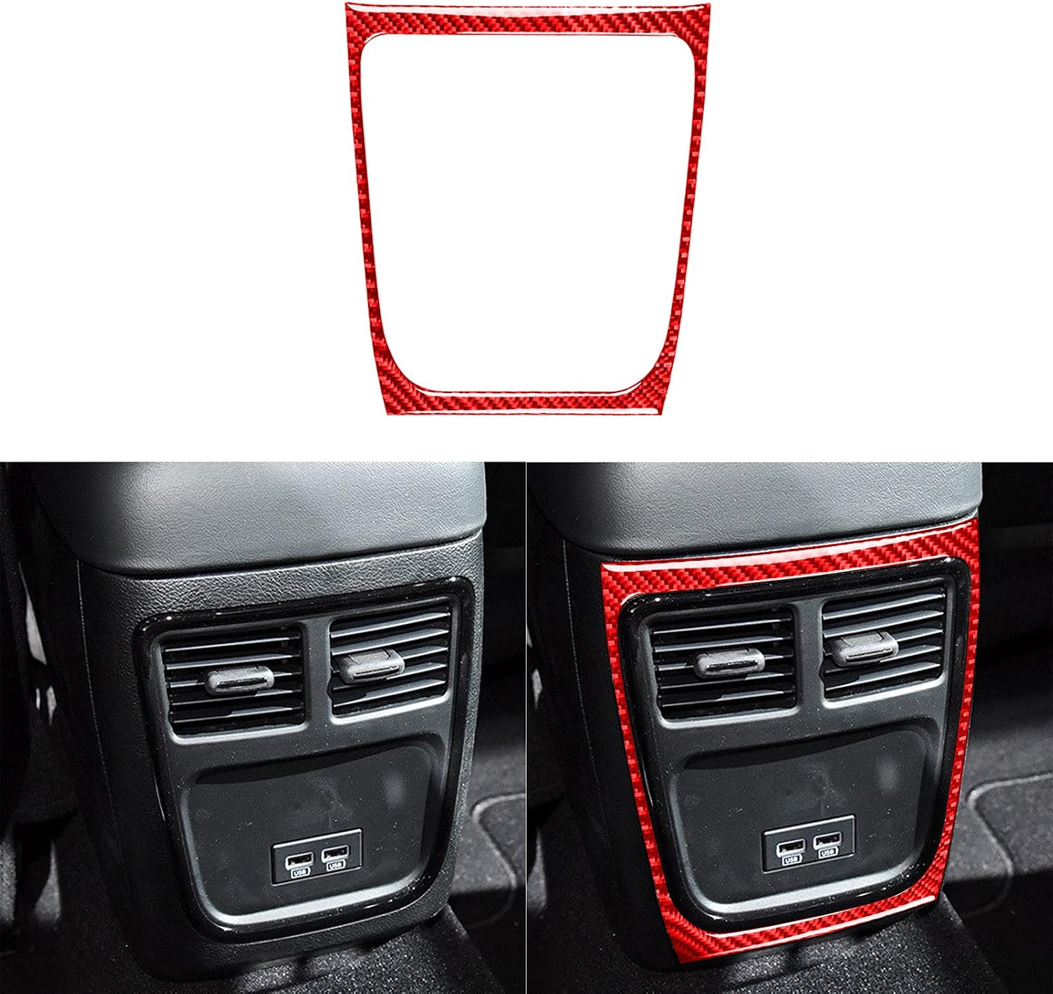 Rear Seat AC Vent Outlet USB Port Outer Frame Sticker Real Carbon Fiber Decal Auto Interior Accessories Compatible with Charger 2015-up Deluxe red