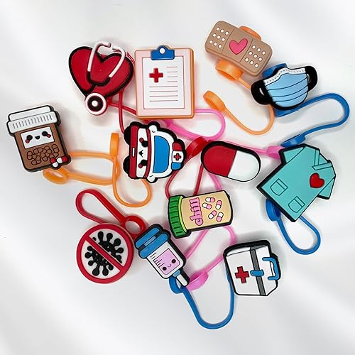 Miniatura 6 de 12 tapas de popote de enfermera para vasos, 0.315 in, cubierta de paja médica de 0.315 in, cubiertas de punta de popote de silicona para popotes (12