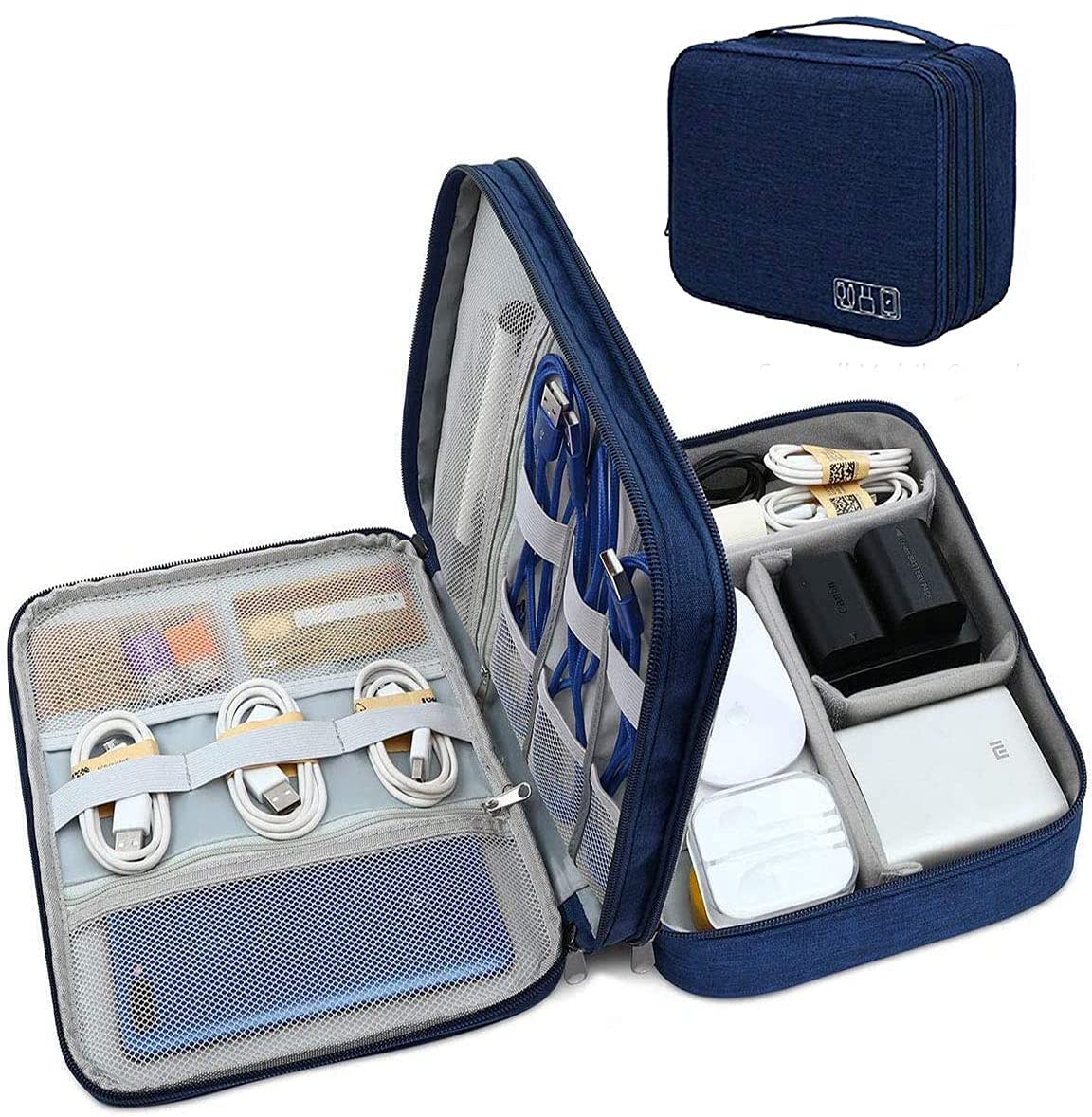 FORKLS Nylon Electronics Travel Organizer, Watreproof Electronic Accessories Case Portable Double Layer Cable Storage Bag For Cord, Charger, Flash Drive, Phone, Ipad Mini, Sd Card-Navy Blue (B09M49GJN9) Amazon Price History, Amazon Price Tracker