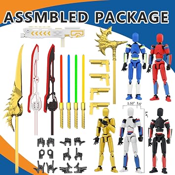 5-Pack Titan 13 Action Figure, 3D Printed Multi-Colored T Dummy 13 | Already Assembled T Lucky13 Action Figure Set with Laser Saber Dummy 13 Robo Nova 13, Figura de accion 13