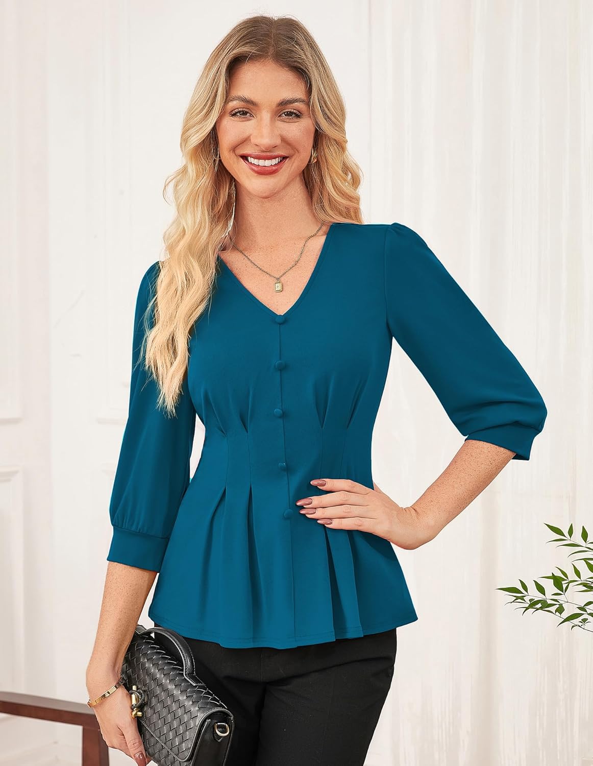 GRACE KARIN Women Business Casual Tops, 2026 Spring Trendy Dressy Blouses, 3/4 Sleeve Peplum Work Shirts V Neck Office Outfit - Image 7