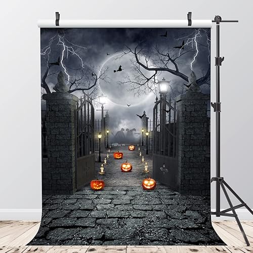 Alltten Fondo de fotos de Halloween de dibujos animados de 6 x 8 pies, telón de fondo con tema de calabaza de calabaza, mansión de calabaza, luz de