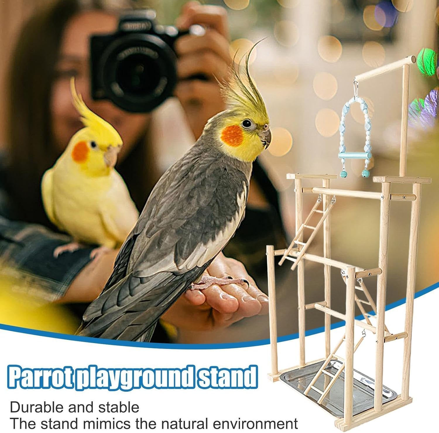 Bird Playground Parrot Play Stand，Parrot Stand Bird Perch Stand Toy Wooden Parrot Playground Gym Parrot Perch Play Stand Budgie Toys Bird Cage Budgie cage