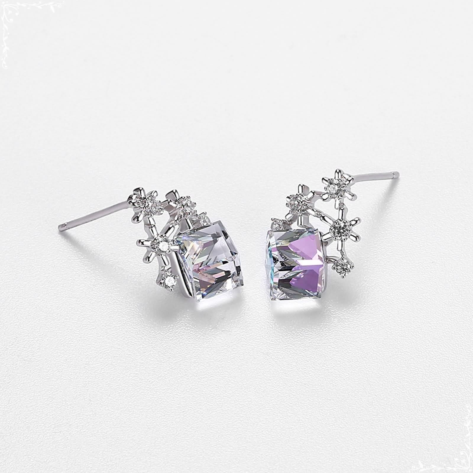 Orecchini da donna in argento Sterling con fiocco di neve in stile bohemien, Argento sterling, cristallo