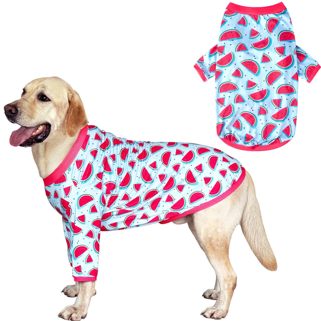 PriPre Dog Blue T Shirts Watermelon Pattern Printed Pet Shirt Softable Pajamas for Small Dogs (3XL,Watermelon)