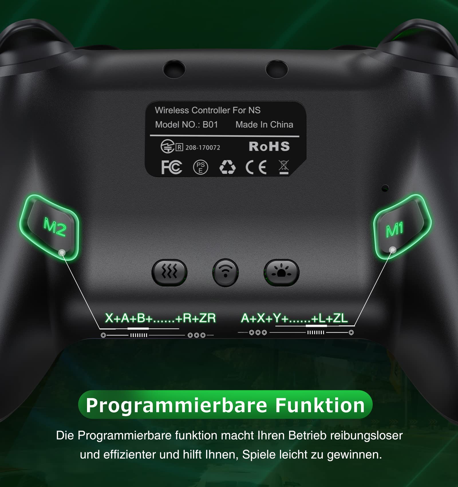 HELLCOOL Switch Controller, Wireless Controller Switch mit Präzise Bewegungssteuerung/Dual Vibration/Turbo/Macro/Aufweckenfunktion, Cooles LED Licht Switch Controller für Switch/Lite/OLED
