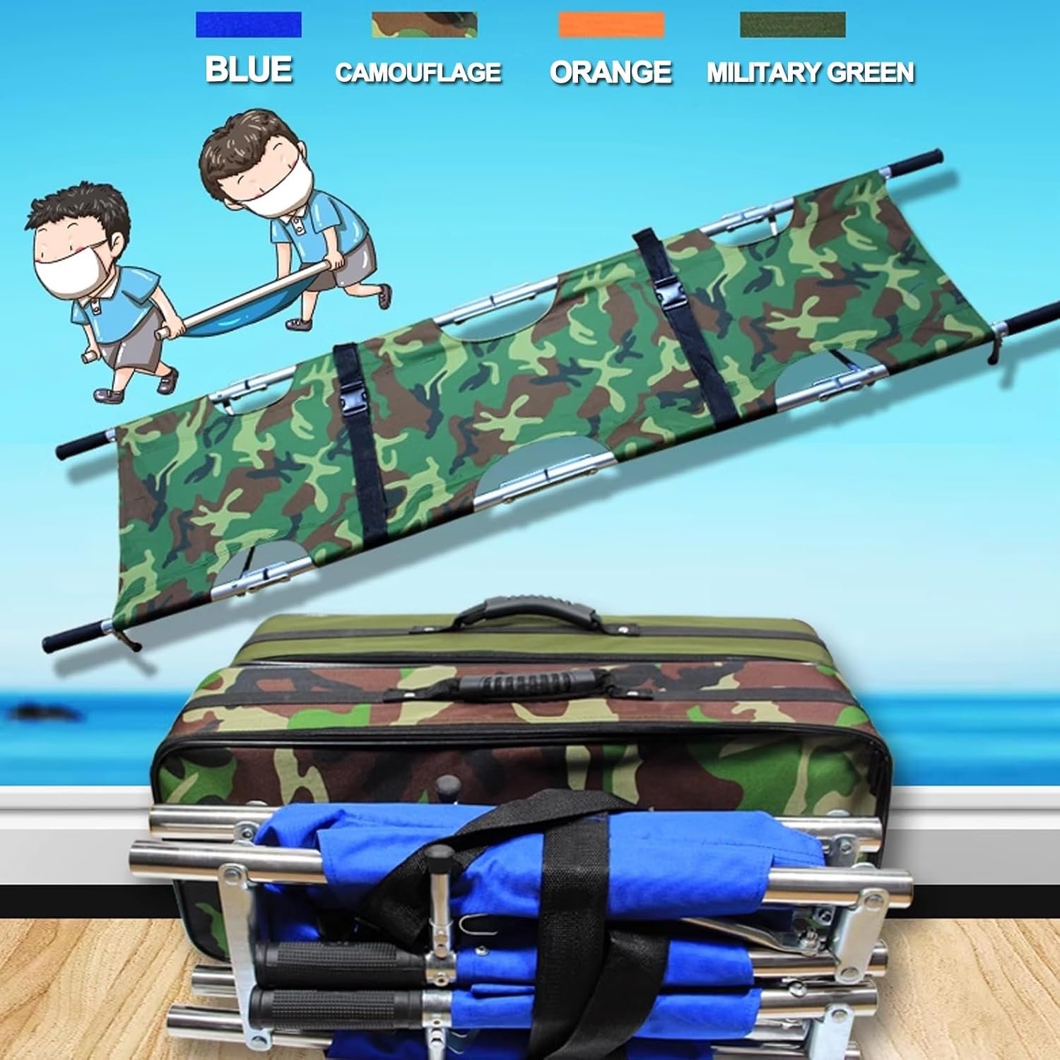 Stretcher,Stainless Steel Foldable Stretcher with Storage Bag for Easy Patient Transport in Hospitals, Homes, and Outdoors - Durable, Lightweight, Blue Emergency Medical Equipment
