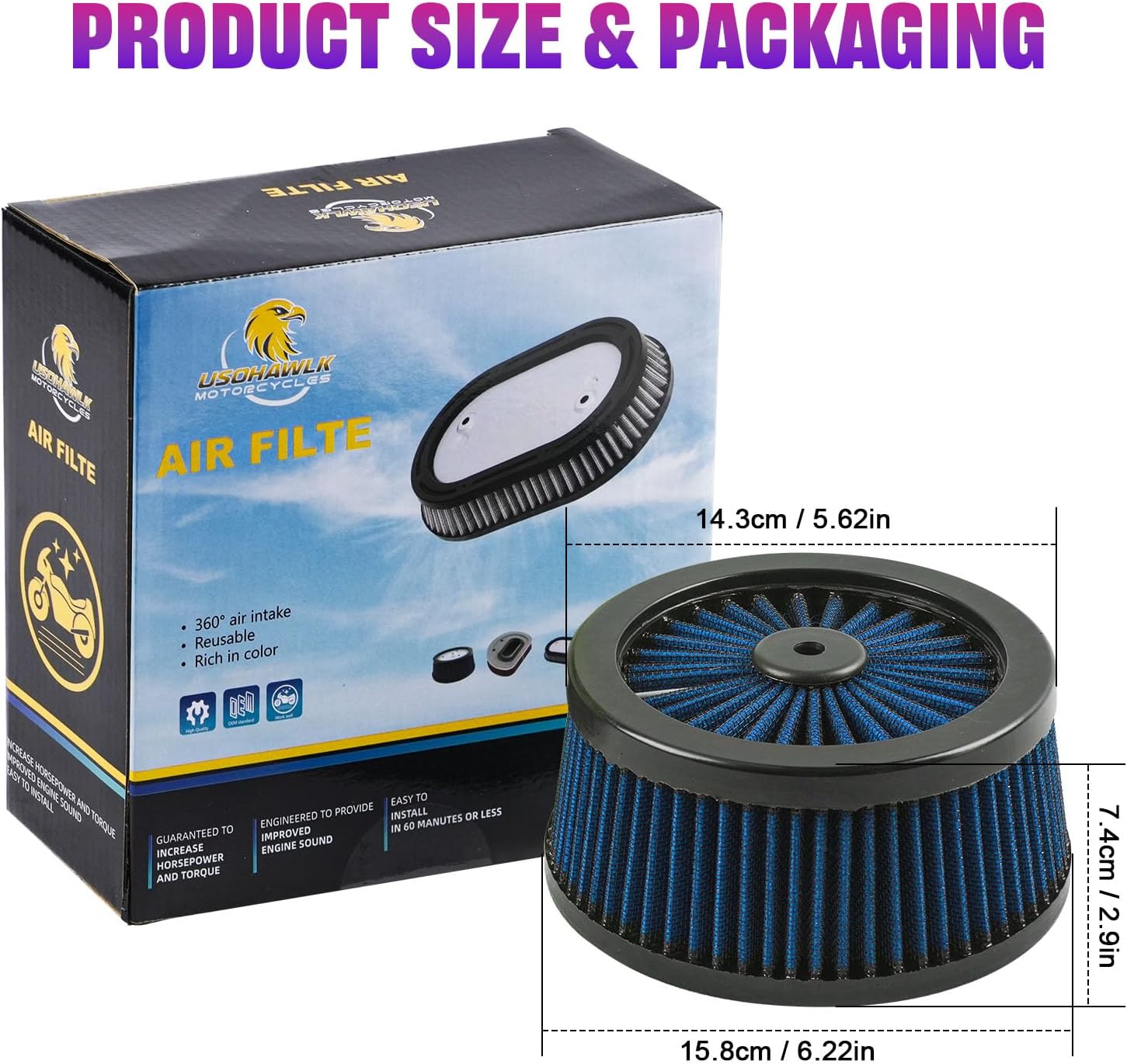 High Performance Air Filters Cleaner Fit for Harley Touring Street Road Glide Road King Softail Dyna FXDLS FXR (Blue)
