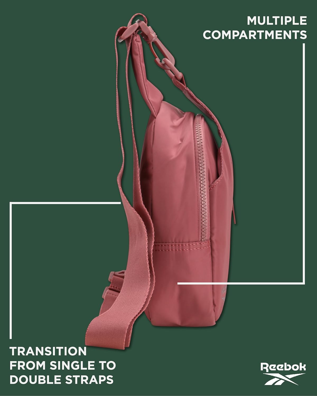 Reebok Unisex Crossbody Sling Bags – Compact Convertible Strap Cross Body Bag Travel Sling Bag - Gym & Travel Essential, Size One Size, Berry Rose - Image 4