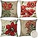 Artscope Set di 4 Impermeabile Federe Copricuscini Decorativi Quadrate Fodere per Patio Giardino Soggiorno Fattoria Fodera per Cuscini da Esterno 45x45cm Fiore Rosso