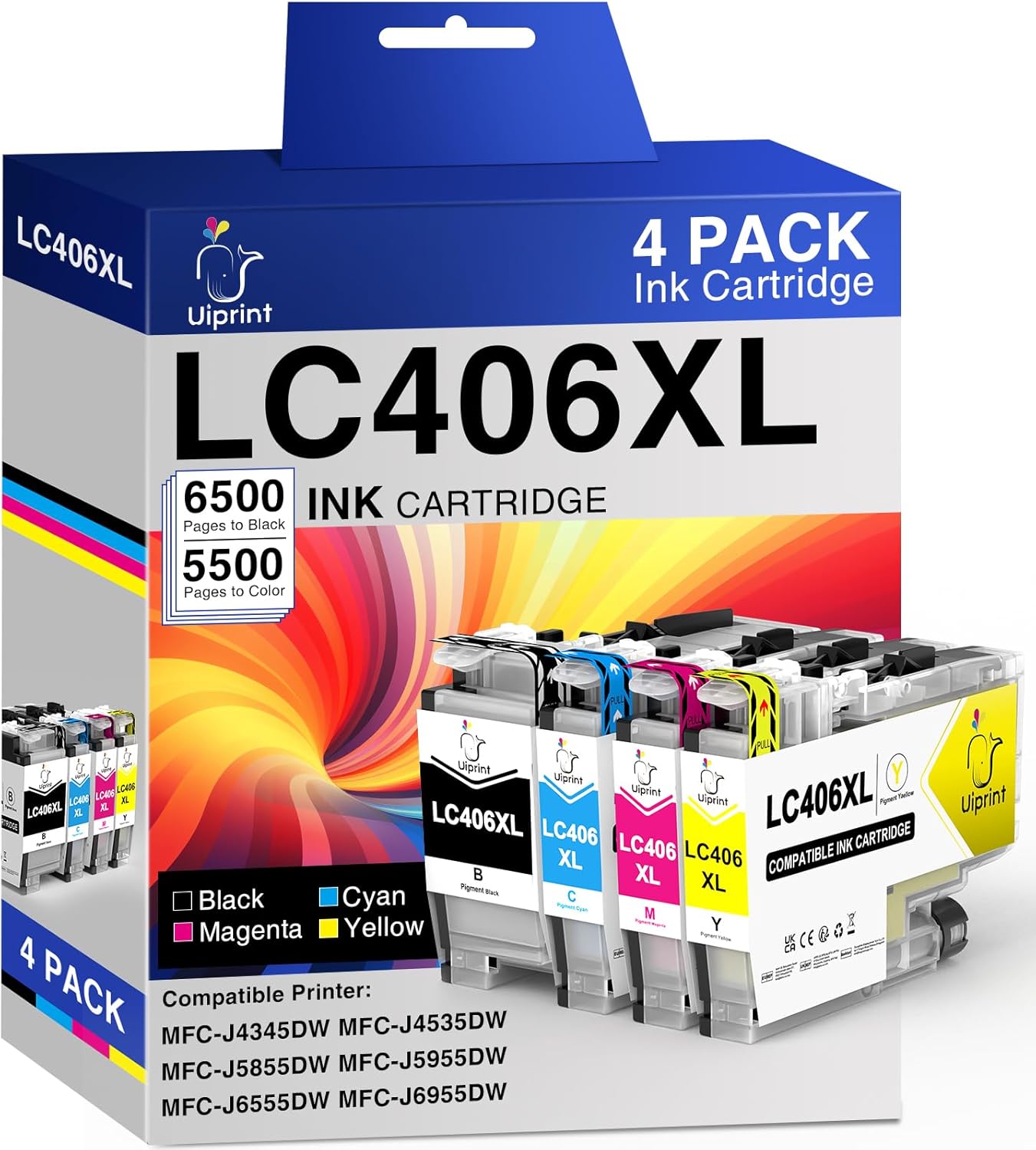 LC406XL LC406 Ink Cartridges for Brother Printer MFC-J4335DW MFC-J5855DW MFC-J6555DW MFC-J4535DW, Replacement for Brother Ink Cartridges LC406 LC406XL, 4 Pack High Yield Up to 23000 Pages