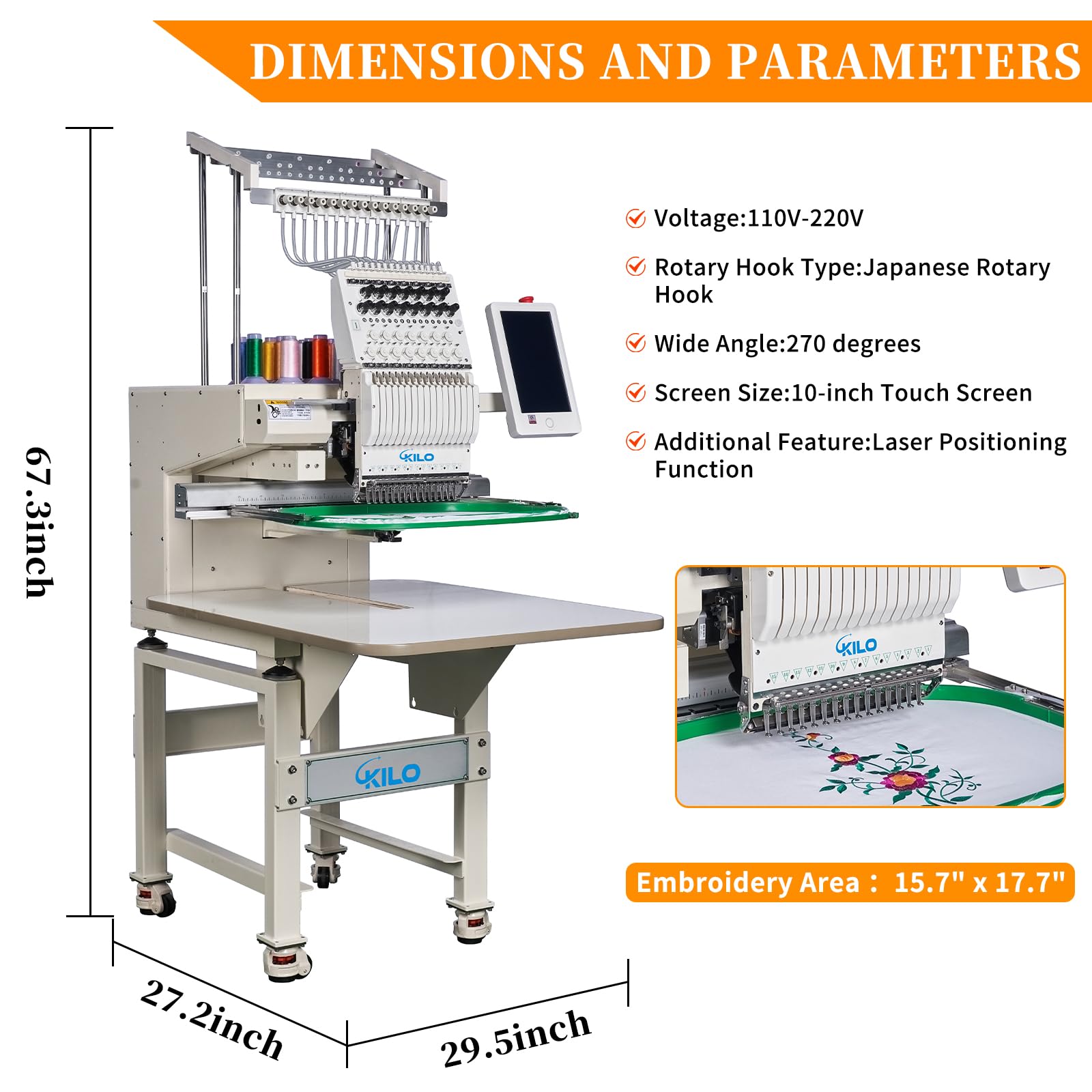 Embroidery Machine, Commercial Embroidery Machine with 15 Needles,20x14