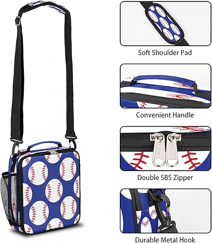 Miniatura 2 de Fiambreras de béisbol para niños, bolsa de almuerzo aislada para niños con correa ajustable para el hombro, contenedor escolar para niños y niñas