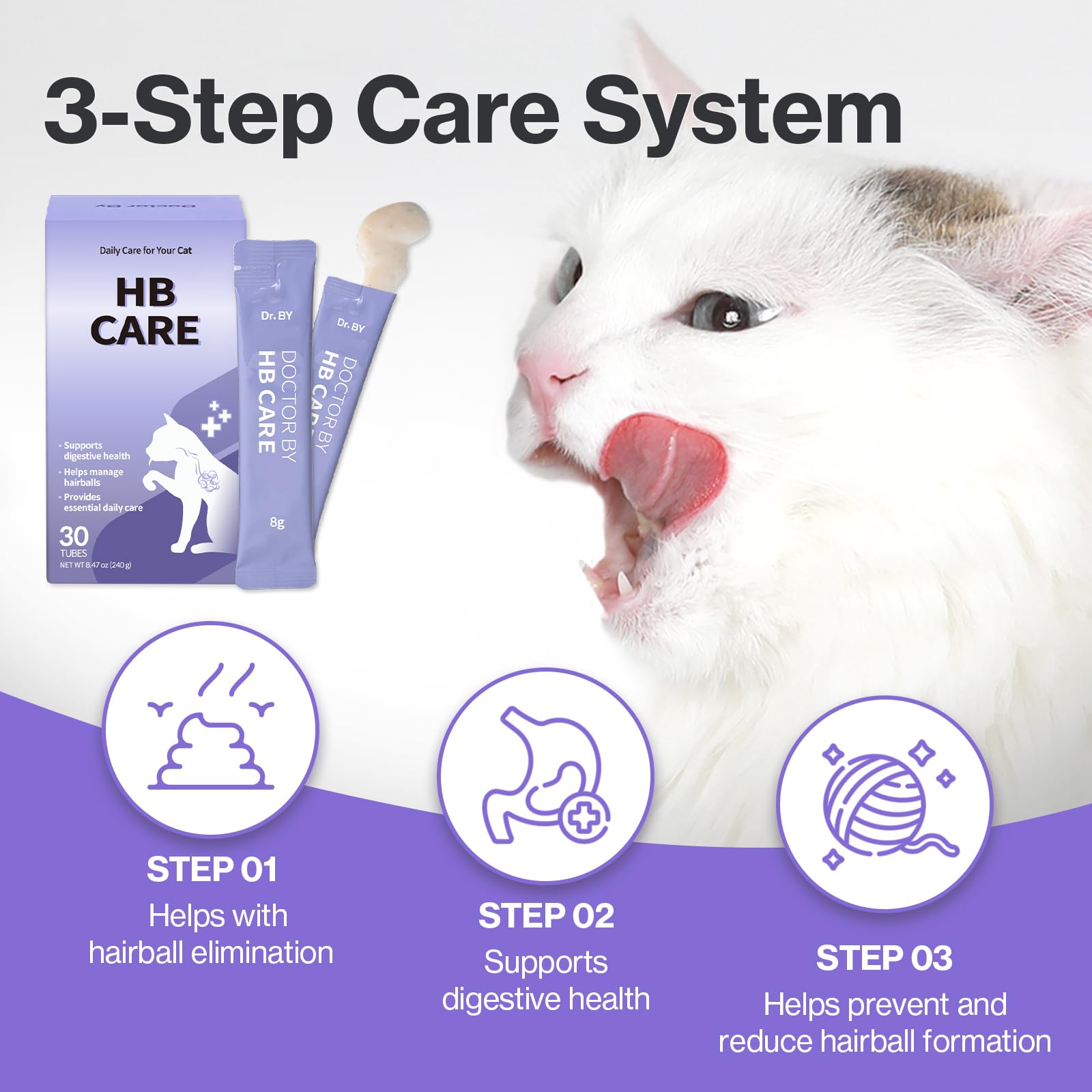 Doctor By HB Care Cat Hairball Supplement-Hairball Treatment for Cats Furball Control Relief Remedy & Digestive Support with Omega-3, Chitosan lickable Formula Individuallly Packaged (1Pack, 30 Count) - image 6