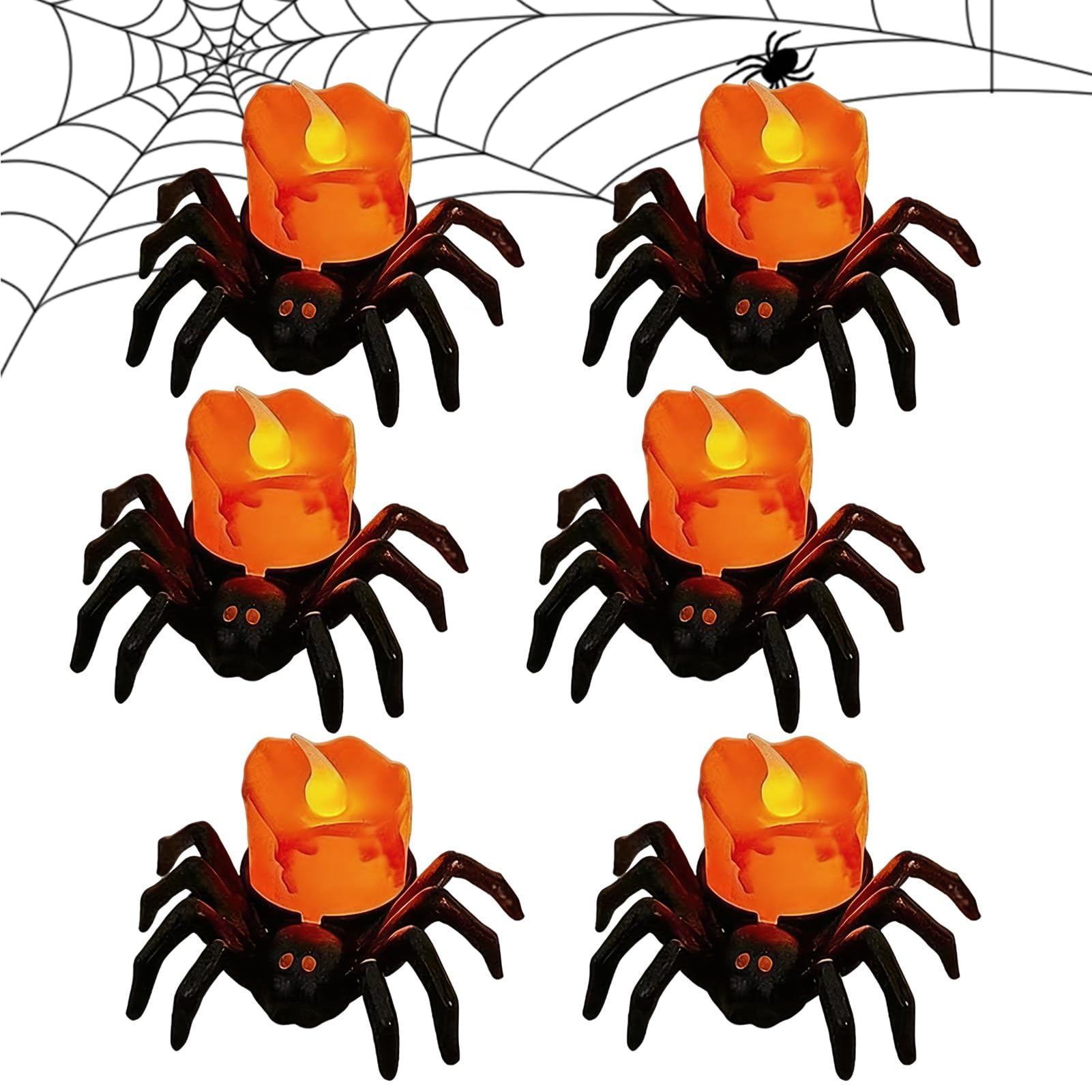 BEZHGOC Halloween Candles Lights 6PCS Flameless LED Halloween Spider Tea Lights Decorations Spider Tealights Spooky LED Candles for Halloween Decor