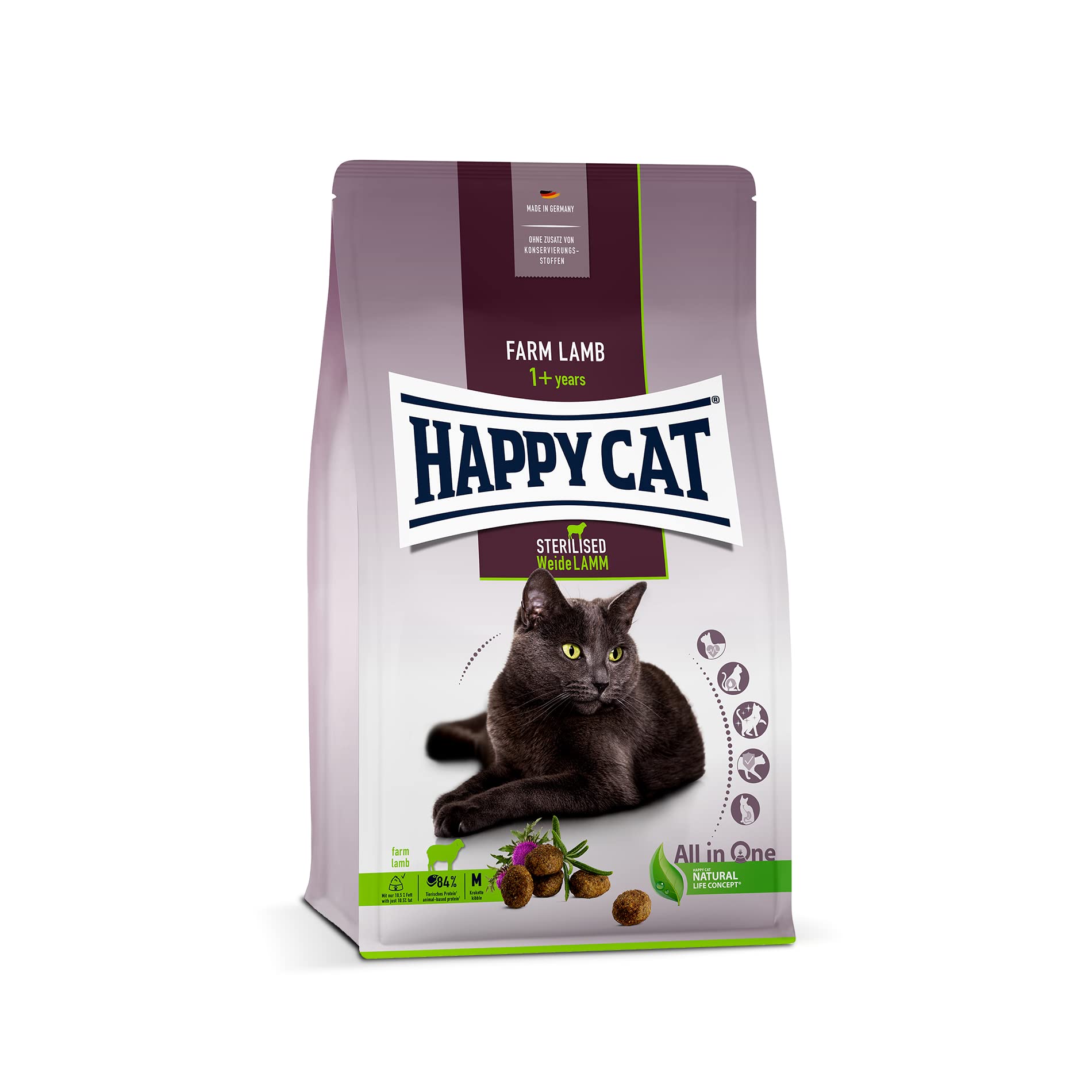 Happy Cat 70586 – sterylised dorosła wierzba jagnięca – sucha karma dla sterylizowanych kotów i kotów – zawartość 10 kg