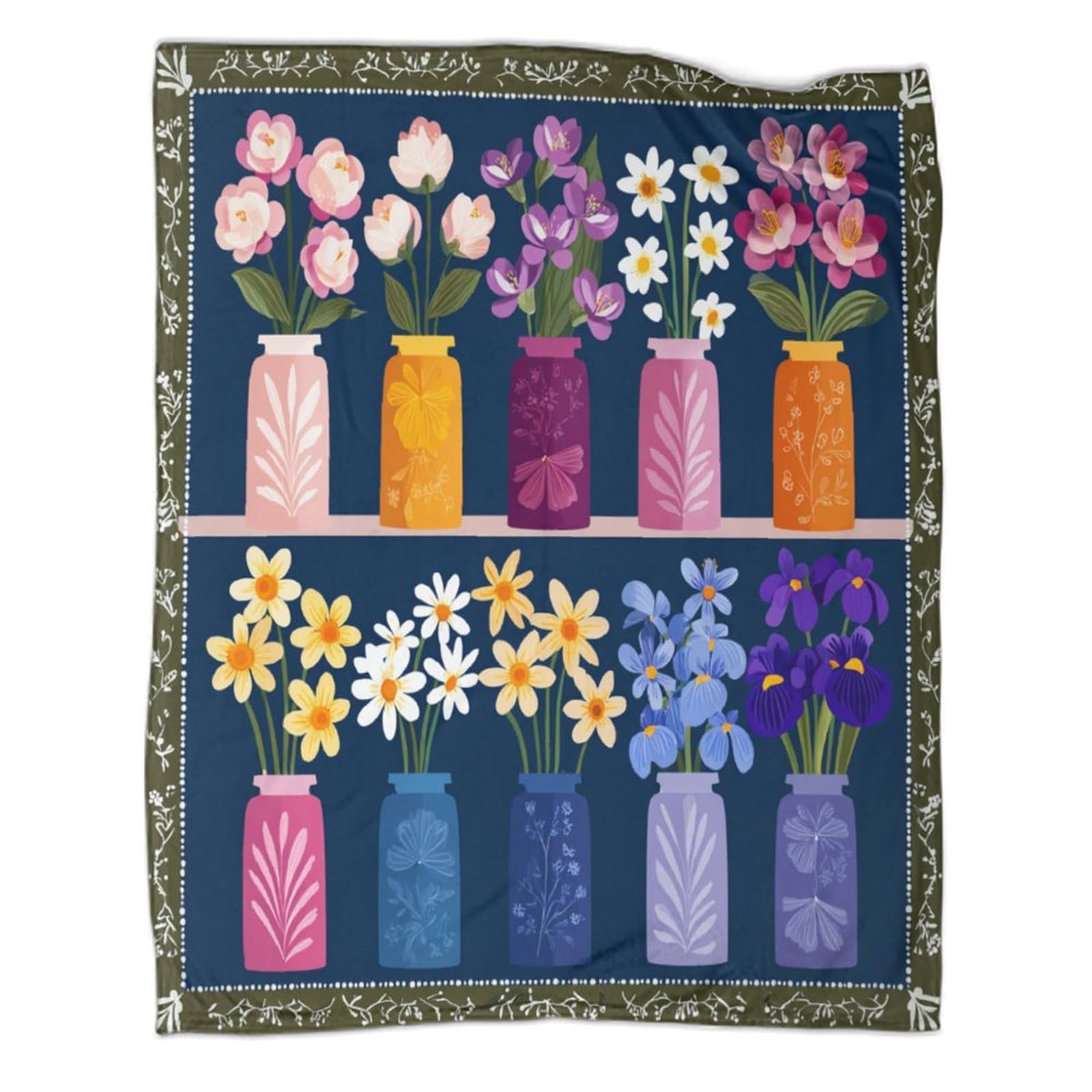 kaiyun Ceramic Vases, Bouquets of Various Kinds Throws,Soft And Warm Printed Flannel for Bed And Sofa 50x60inch(127x152cm)