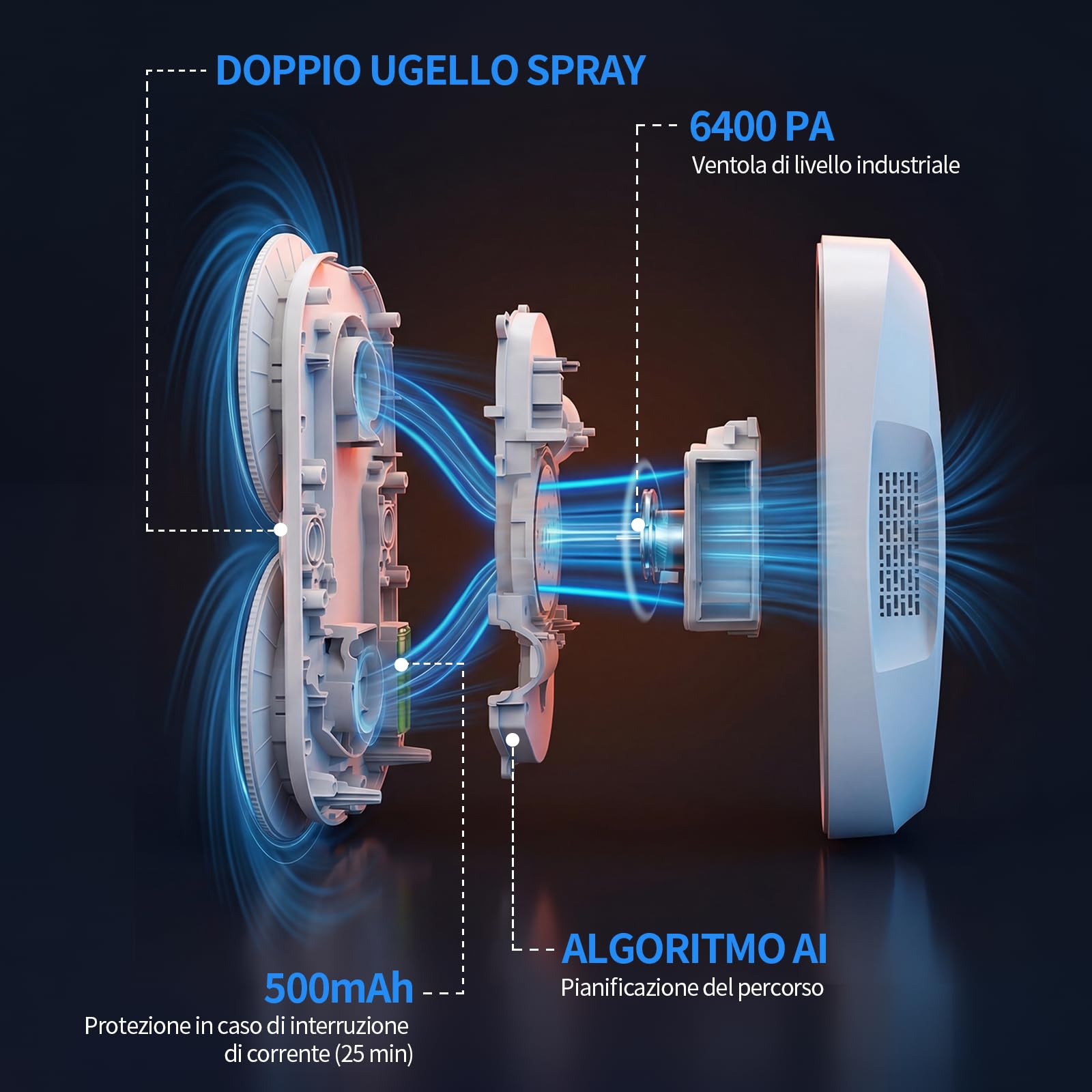 Tosima W5 Pro 6400 Pa Robot Lavavetri, Doppia Spruzzatura ad Ultrasuoni, Pulitore Automatico per Vetri, Telecomando, 20 Panni in Microfibra