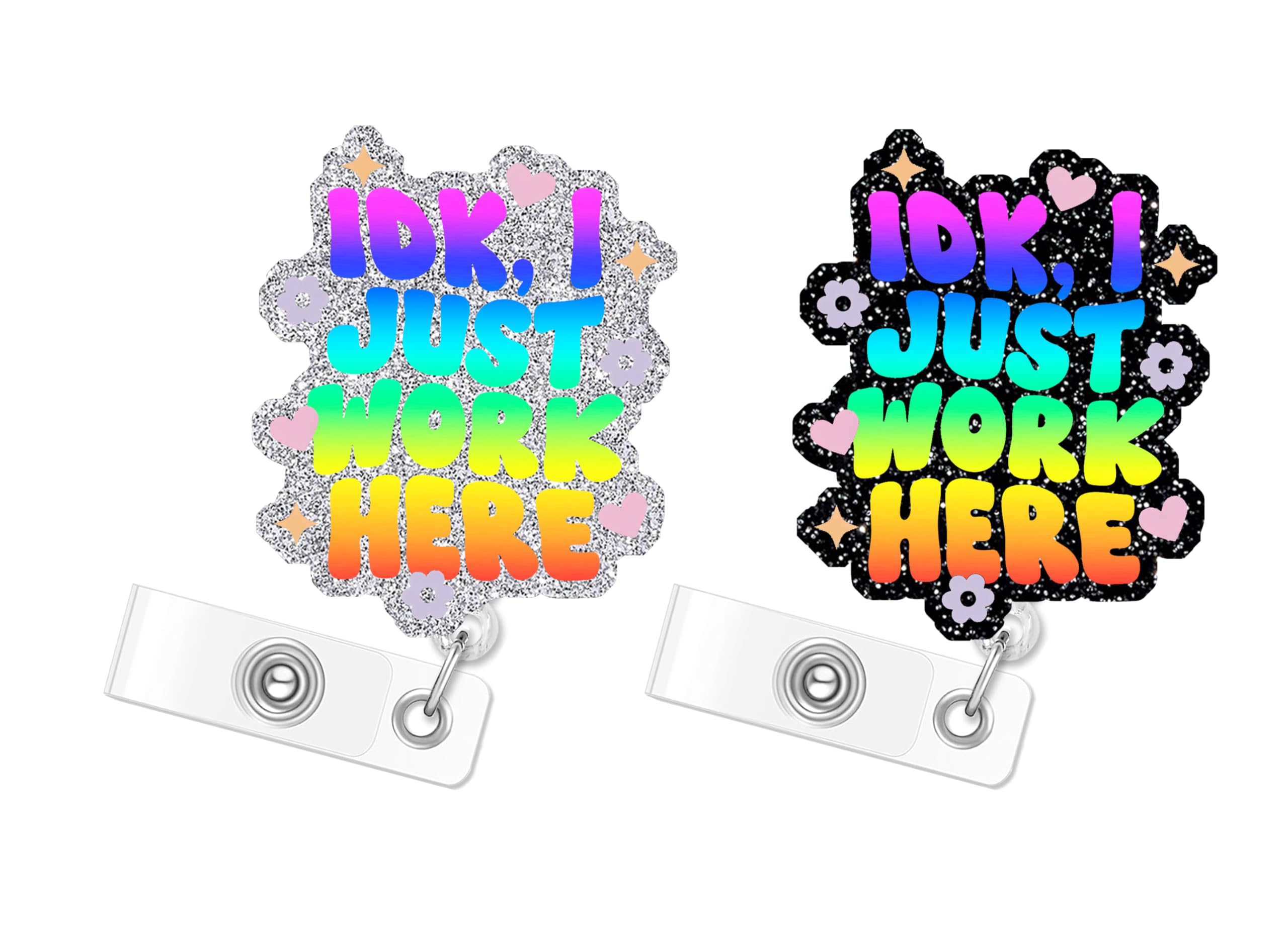 I DK I Just Work Here Badge Reel Funny Nurse Badge Holder Glitter Badge Reel Retractable Alligator Clip Nurse Name Gift for Nursing Nurses Doctor Office Worker Medical Assistant