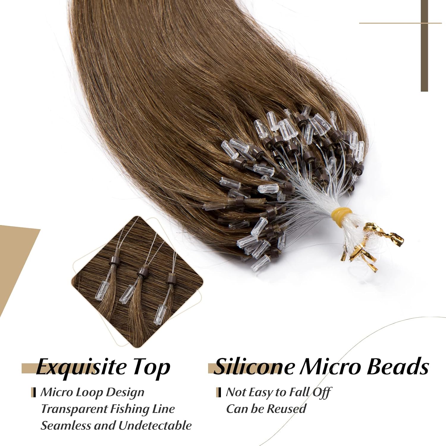 SEGO Micro Beads Hair Extensions Human Hair Micro Loop Human Hair Extensions Natural Straight Cold Fusion 50g/pack 100 Strands 14 Inches Light brown