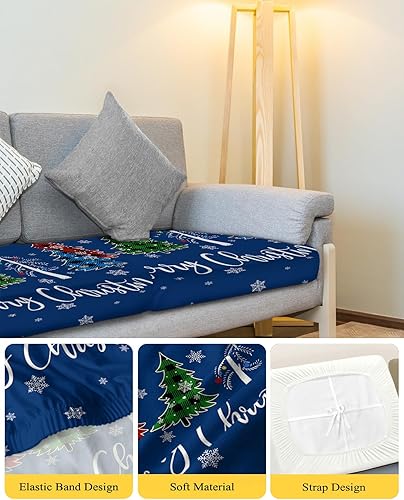 Miniatura 4 de Fundas de cojín para sofá de Navidad color azul marino, funda elástica para sofá con parte inferior elástica, fundas de sofá de invierno con copos