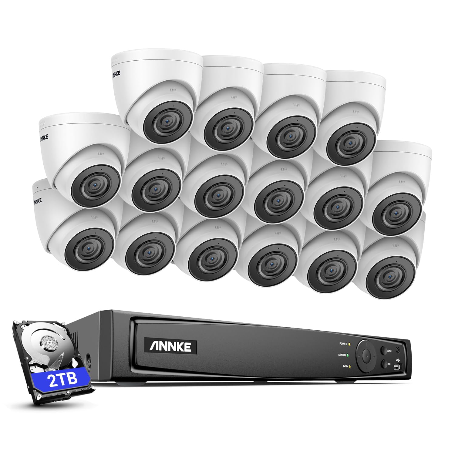 ANNKE 8 MP POE kamera do monitoringu, zestaw 16CH 4K H.265 NVR i 2 TB HDD system monitoringu z kamerą 16 x 1080p PoE IP 67, zestaw do domu, wewnętrznego, zewnętrznego systemu bezpieczeństwa