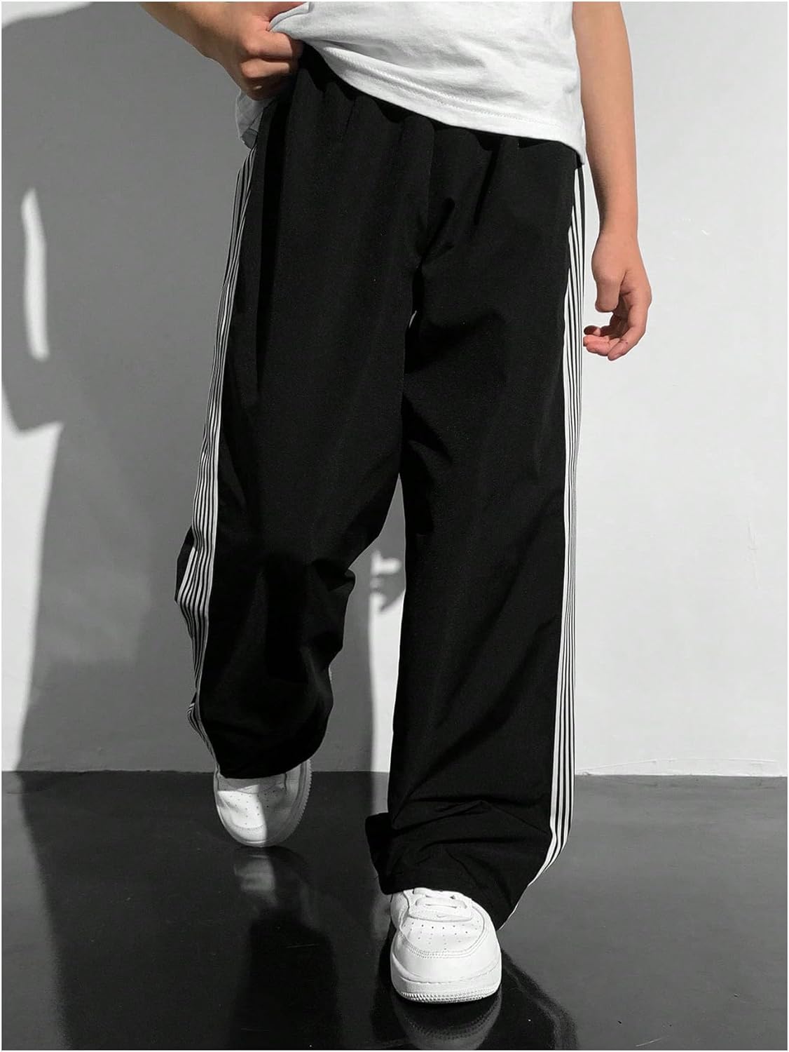 Boy's Striped Baggy Track Pants Elastic Waist Wide Leg Long Pants Streetwear - Image 6