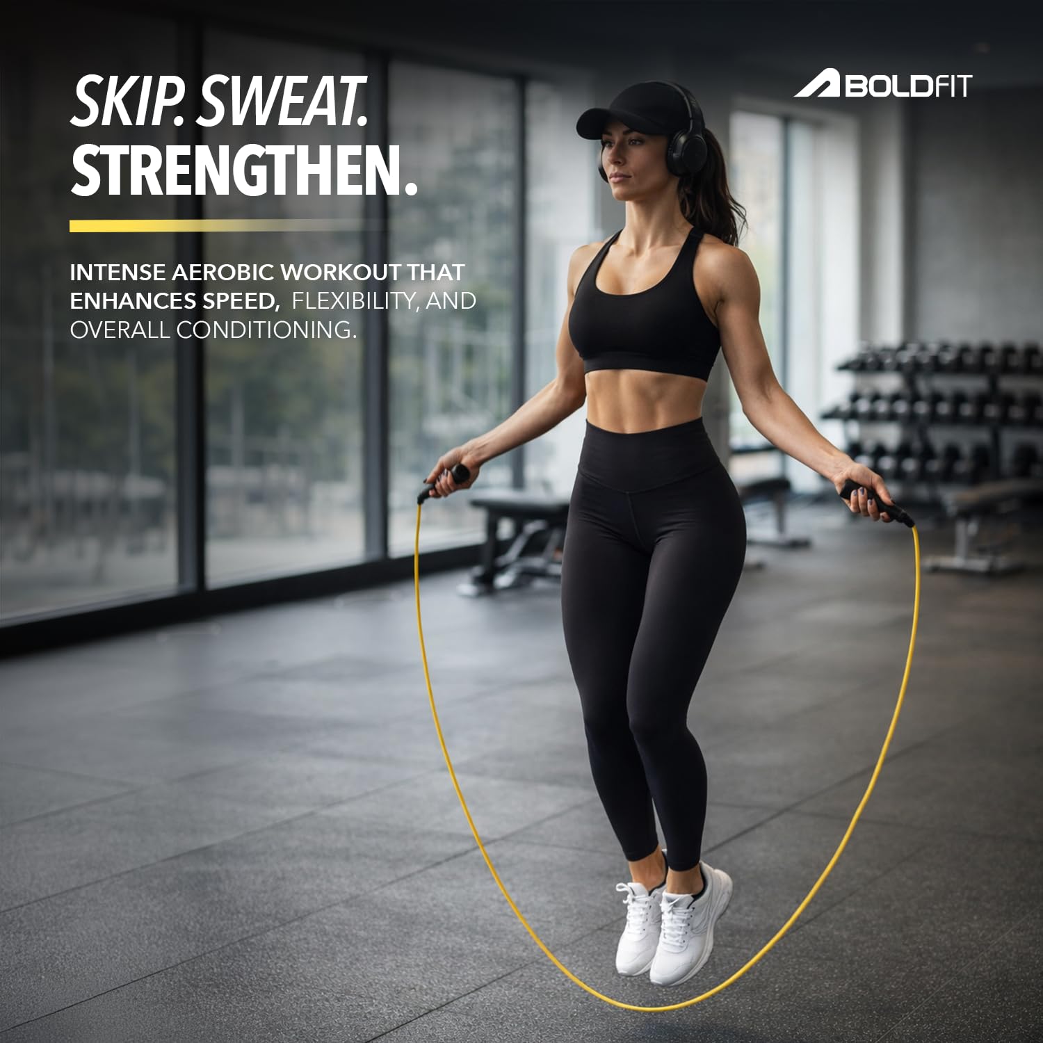 Boldfit Skipping Rope for Men and Women Jumping Rope With Adjustable Height Speed Skipping Rope for Exercise, Gym, Sports Fitness Adjustable Jump Rope Black-Golden 1