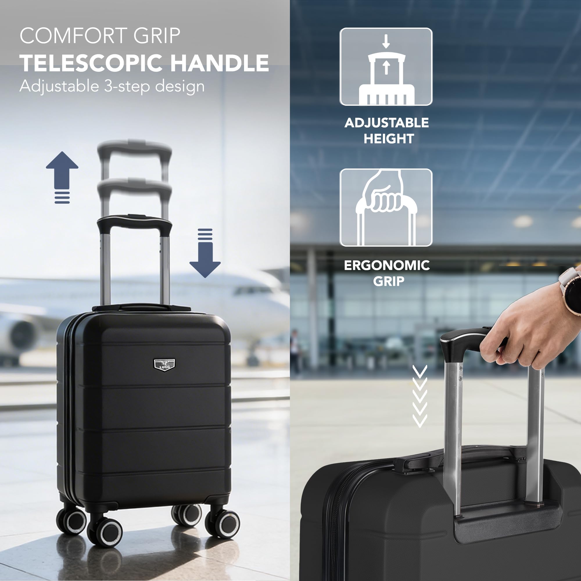LUGG - Jetset 40cm Suitcase - 40x30x20cm- Ryanair Compatible - Underseat Size - Hard Shell ABS - Spinner & Removable Wheels - Lightweight Travel Luggage- Cream/Brown — view 133