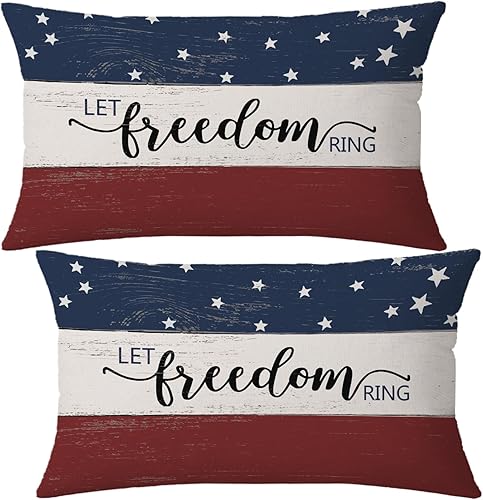 Miniatura 9 de GTEXT Paquete de 2 fundas de cojín de 12 x 20 pulgadas, diseño de bandera manchada, estrellas, rayas, fundas de almohada para el Día de los Caídos,
