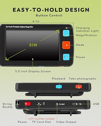 Miniatura 5 de Lupa digital portátil de 5.0 pulgadas, zoom 4X-32X ayuda de lectura electrónica con mango plegable para baja visiónpersonas mayoresniños, ideal para